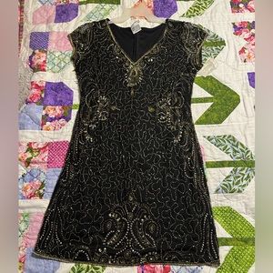 BLACK DRESS WITH GOLD BEADING